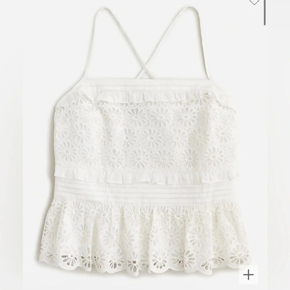 J. Crew NWT Cross-Back Smocked-Waist Eyelet Top - White‎